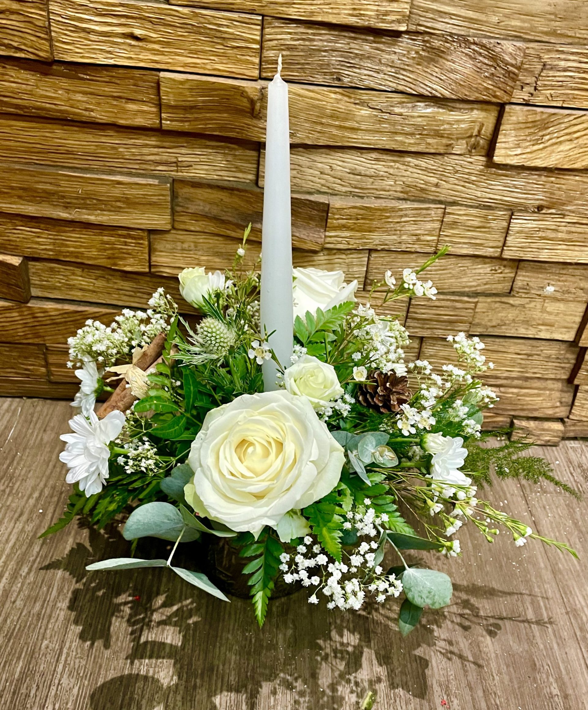 Christmas table arrangement white roses candle christmas gift christmas present same day delivery